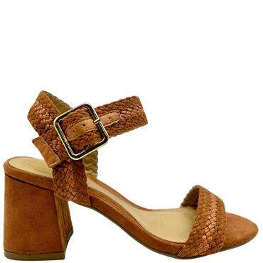 MILLIE LDS BLOCK HEEL ANKLE STRAP SANDAL - TAN